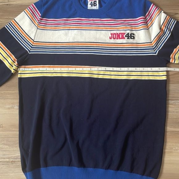 JONK 46 Men Crewneck Sweater Navy Multicolored stripe Size L Made in Italy NWOT - Picture 6 of 11